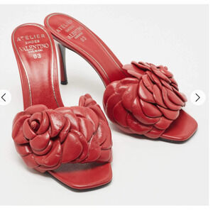 NWT Valentino Limited Edition Rose Atelier Leather Slide Sandals Red Women EU 38